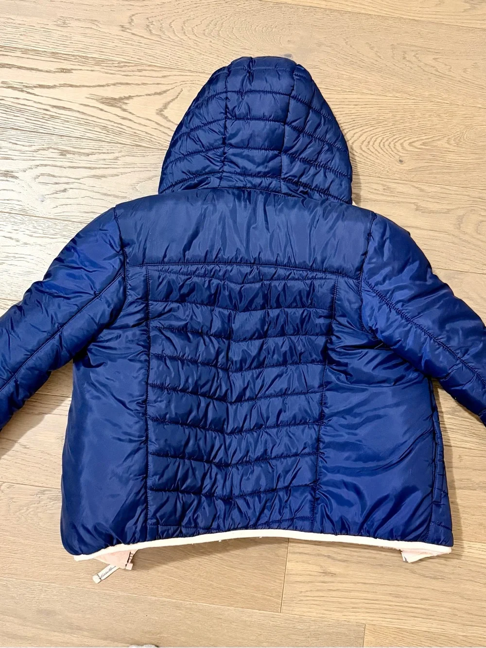 Eddie Bauer Navy Puffer Jacket Reversible with Pink Sherpa